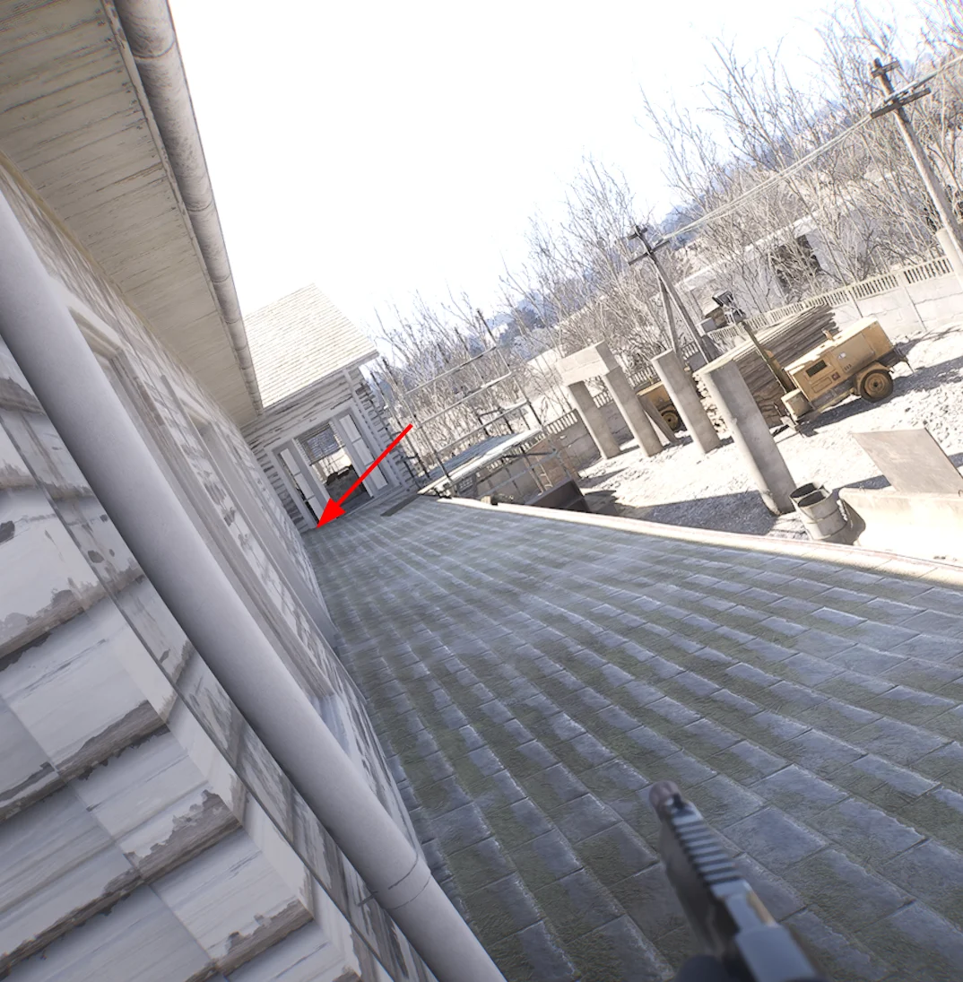 Watching the bomb from the roof, arrow pointing at the bomb.