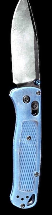 Blue-handled folding knife.