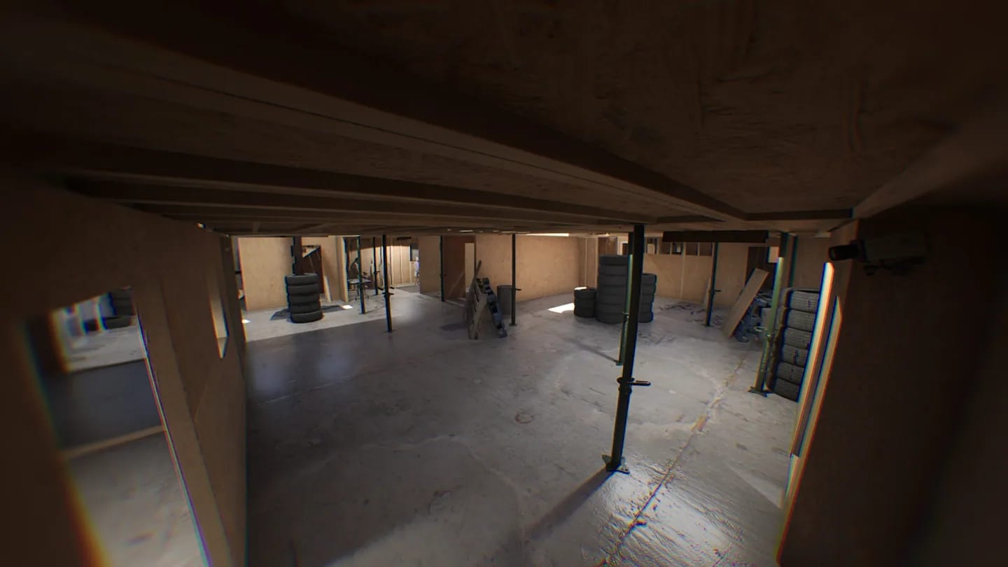 Ground-floor passages beneath the walkways.