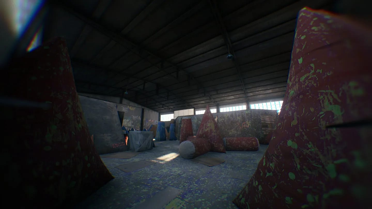 Lanes between the inflatable and solid barriers.