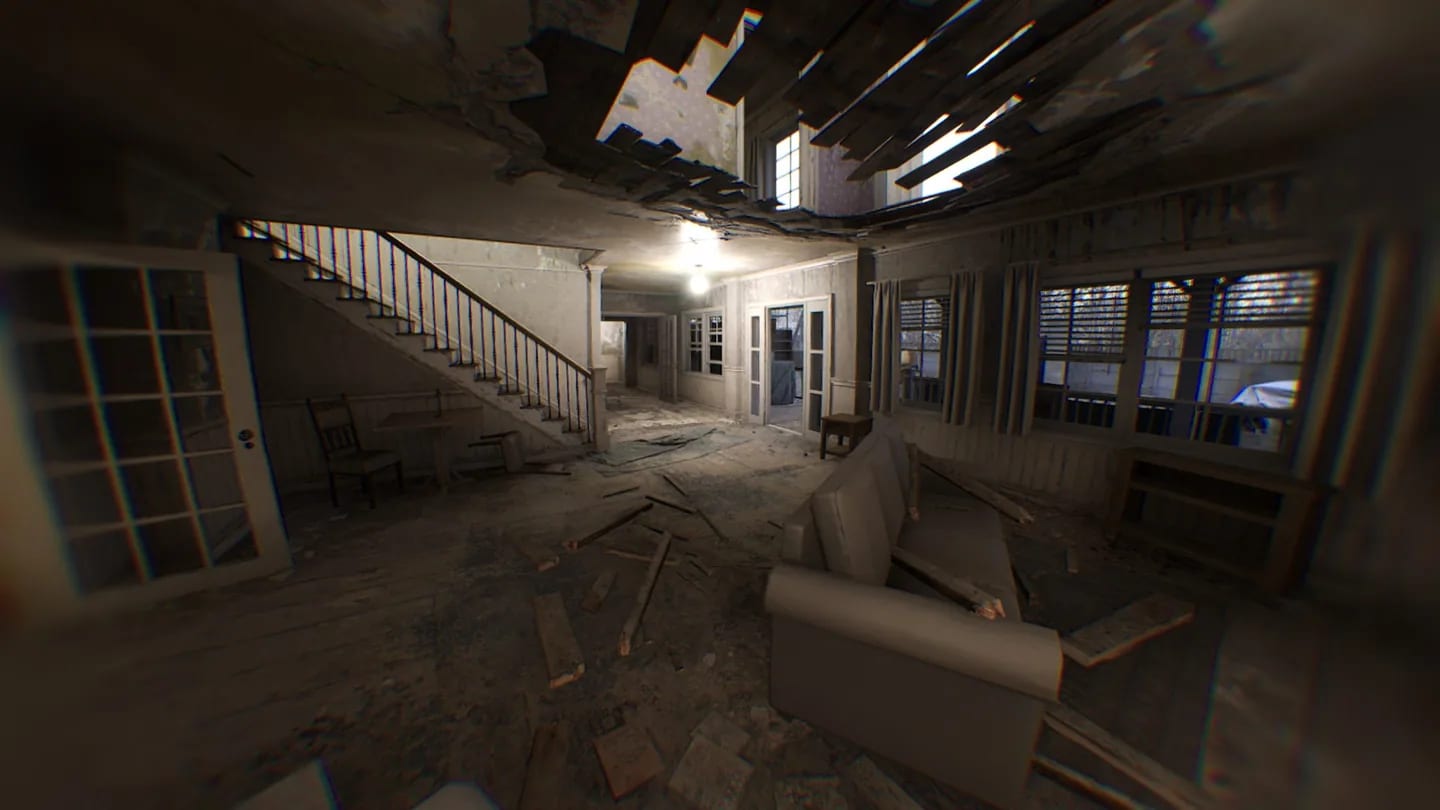 The main staircase and broken upper floor.